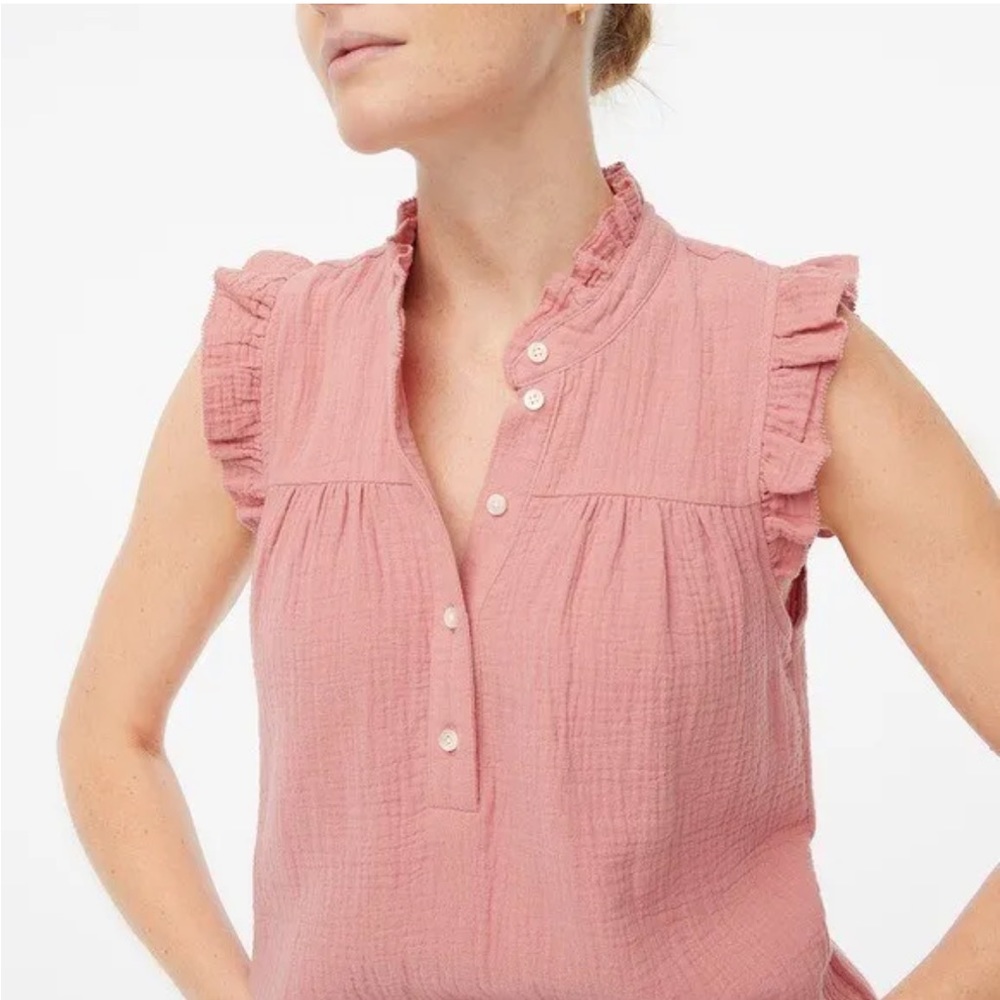 J Crew Gauze Smocked Short Sleeve Re-Imagined Cotton Top